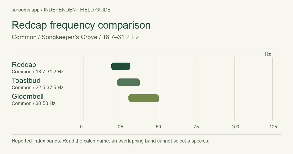 Redcap frequency comparison. Common / Songkeeper’s Grove / 18.7–31.2 Hz