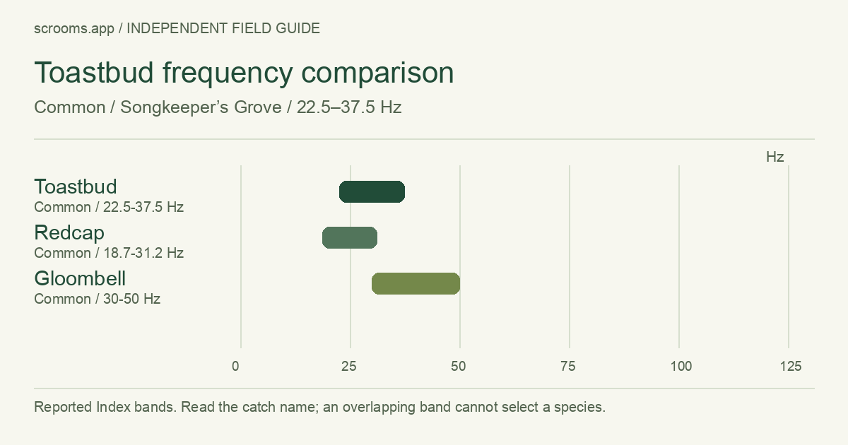 Toastbud frequency comparison. Common / Songkeeper’s Grove / 22.5–37.5 Hz